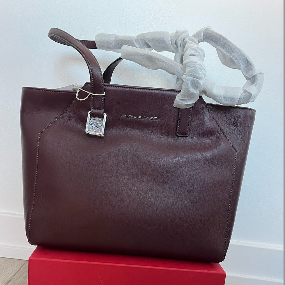 NWT Piquadro Italian Leather Work Tote Bag